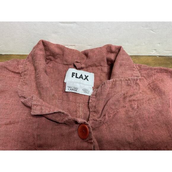 Flax 100% Linen Oversized Lagenlook Button Down Blouse Pockets Size Large Red - Picture 3 of 14